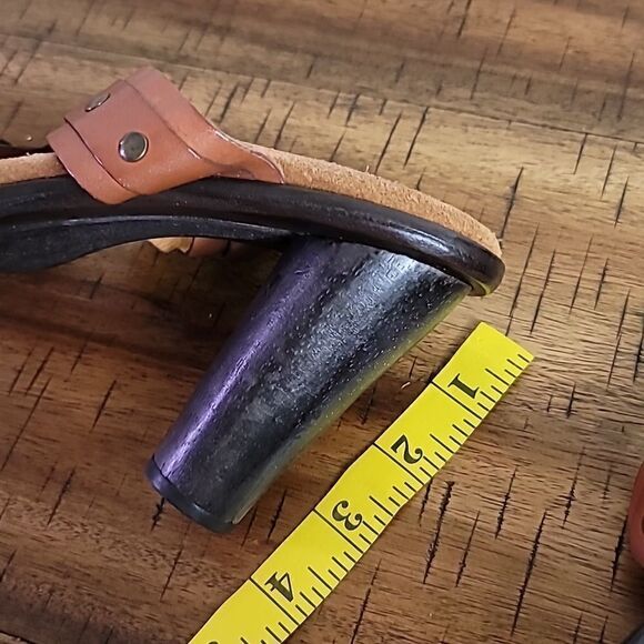 John A Frye Elvira Brown Studded Leather Slip On Heel Sandals - Picture 9 of 10